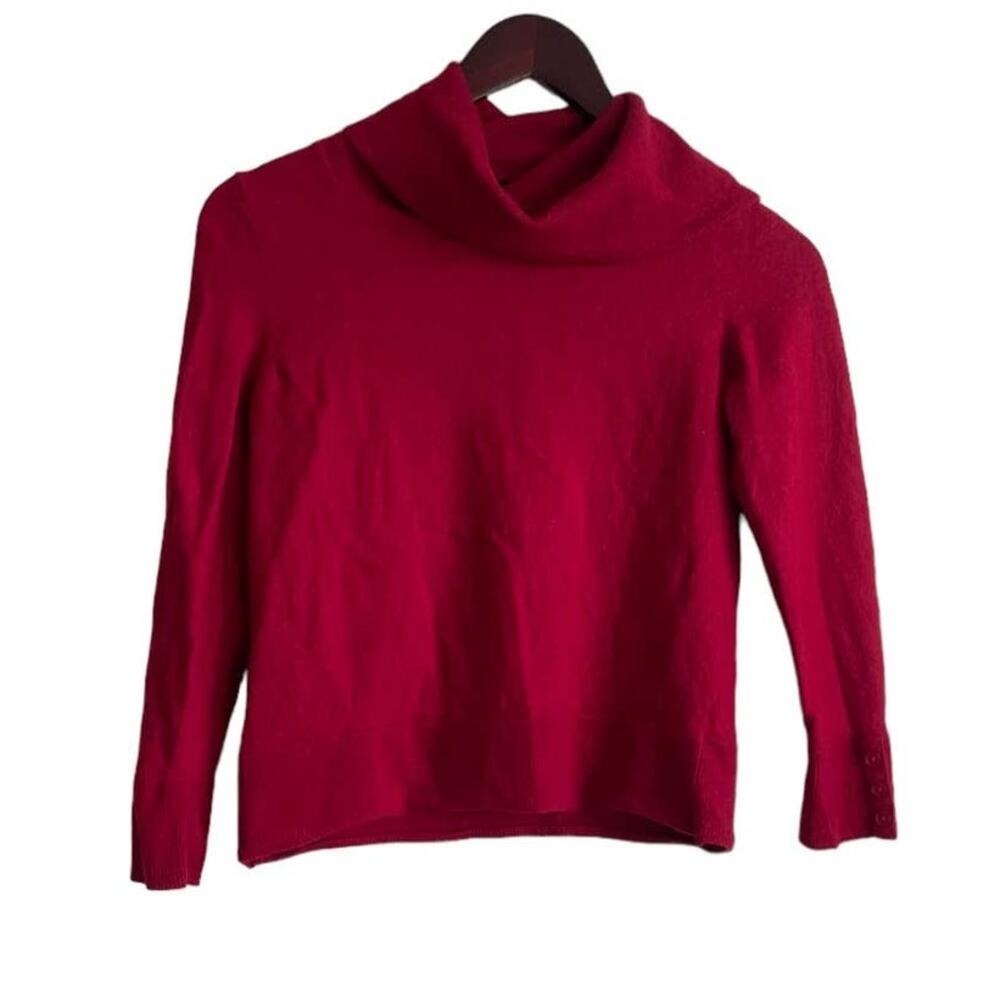 Talbots Women Crop Sweater M Red Merino Wool Cowl Neck Classic Capsule Minimal